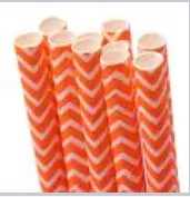 Orange Chevron Patterned Paper Straws